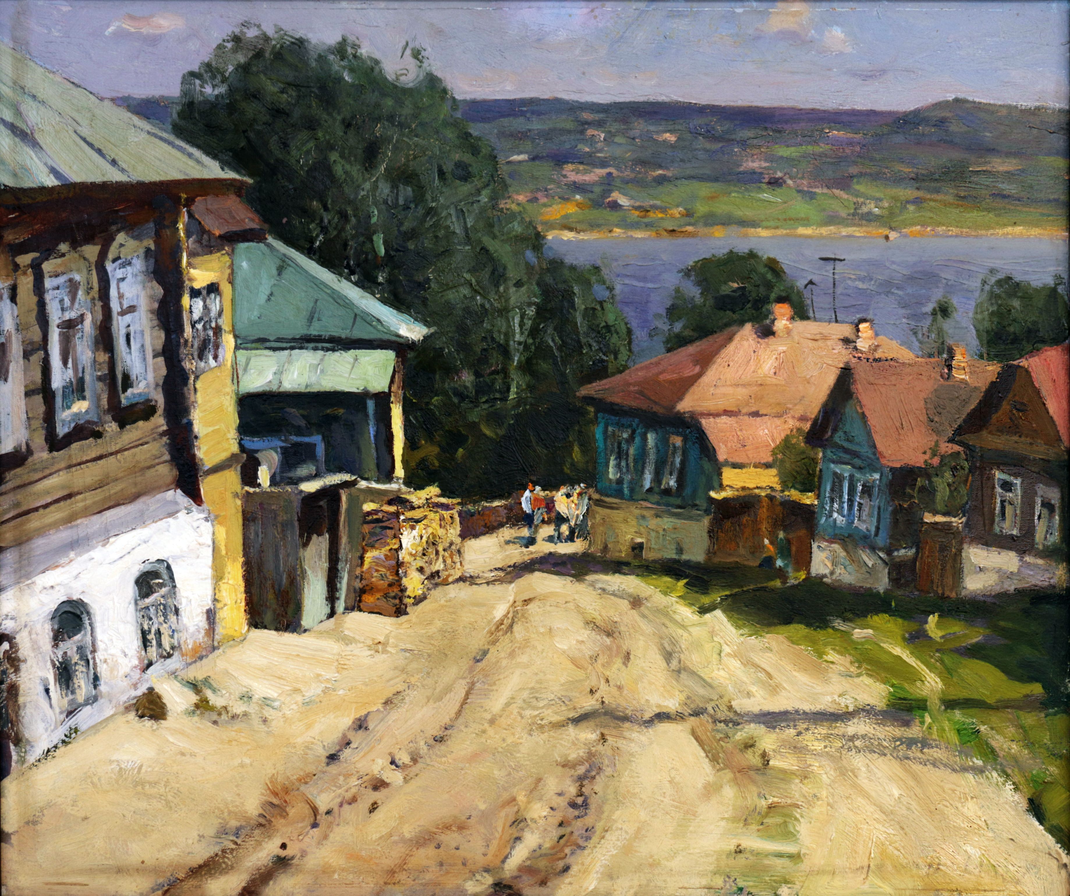 Агеев М. С. Улица в Плёсе. 1970-е гг. Картон, масло, 50х60.